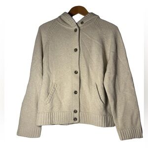 Lauren Ralph Lauren Cream Merino/ Cashmere Knit Hoodie Sweater .